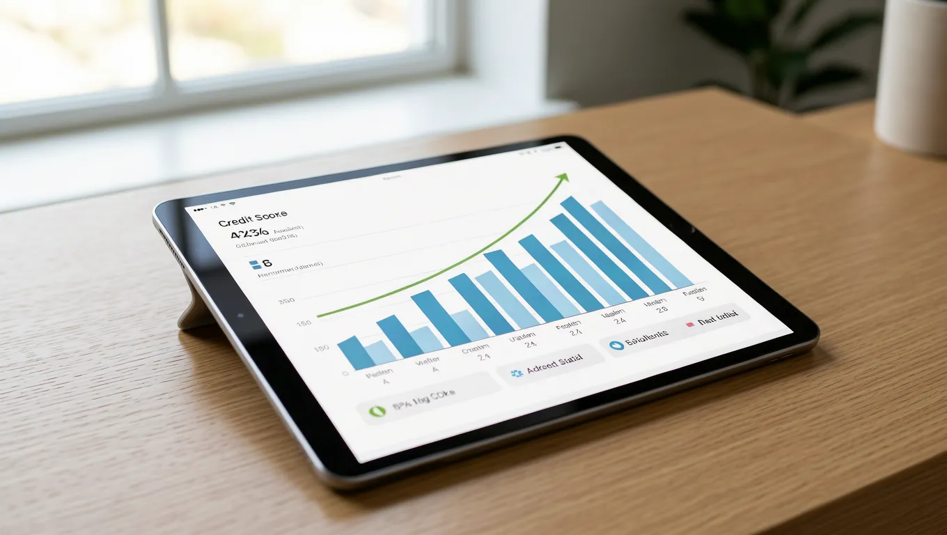 A digital credit score dashboard showing financial progress for best personal loans for bad credit.