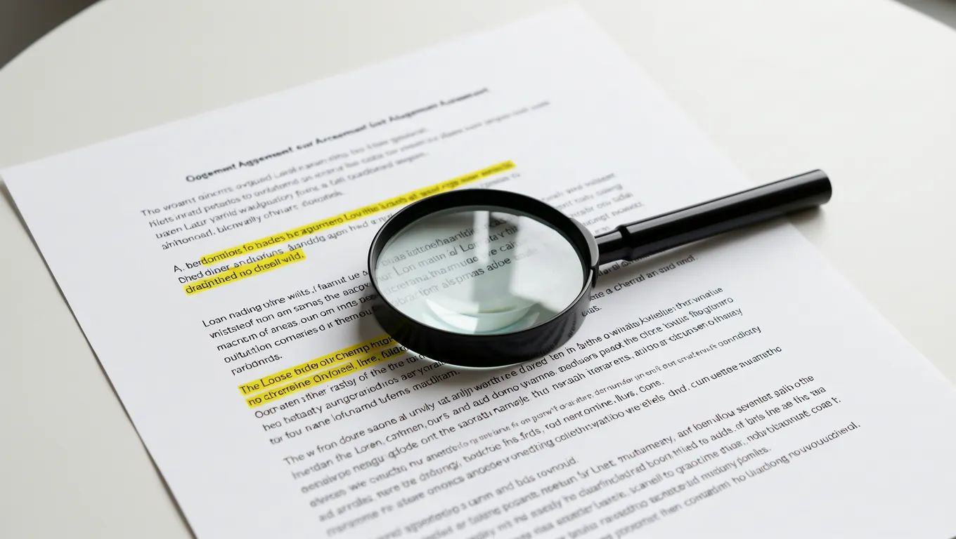 A magnifying glass inspecting the fine print of a loan document