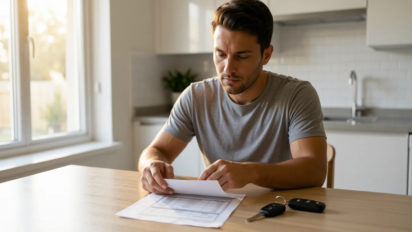 Person reviewing an automotive repair estimate next to car keys