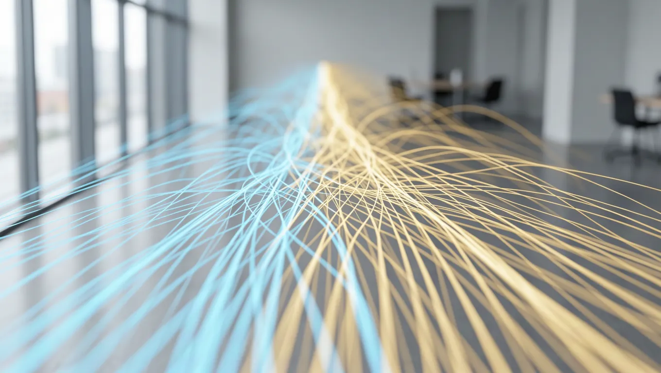 Abstract visual representation of financial paths merging together