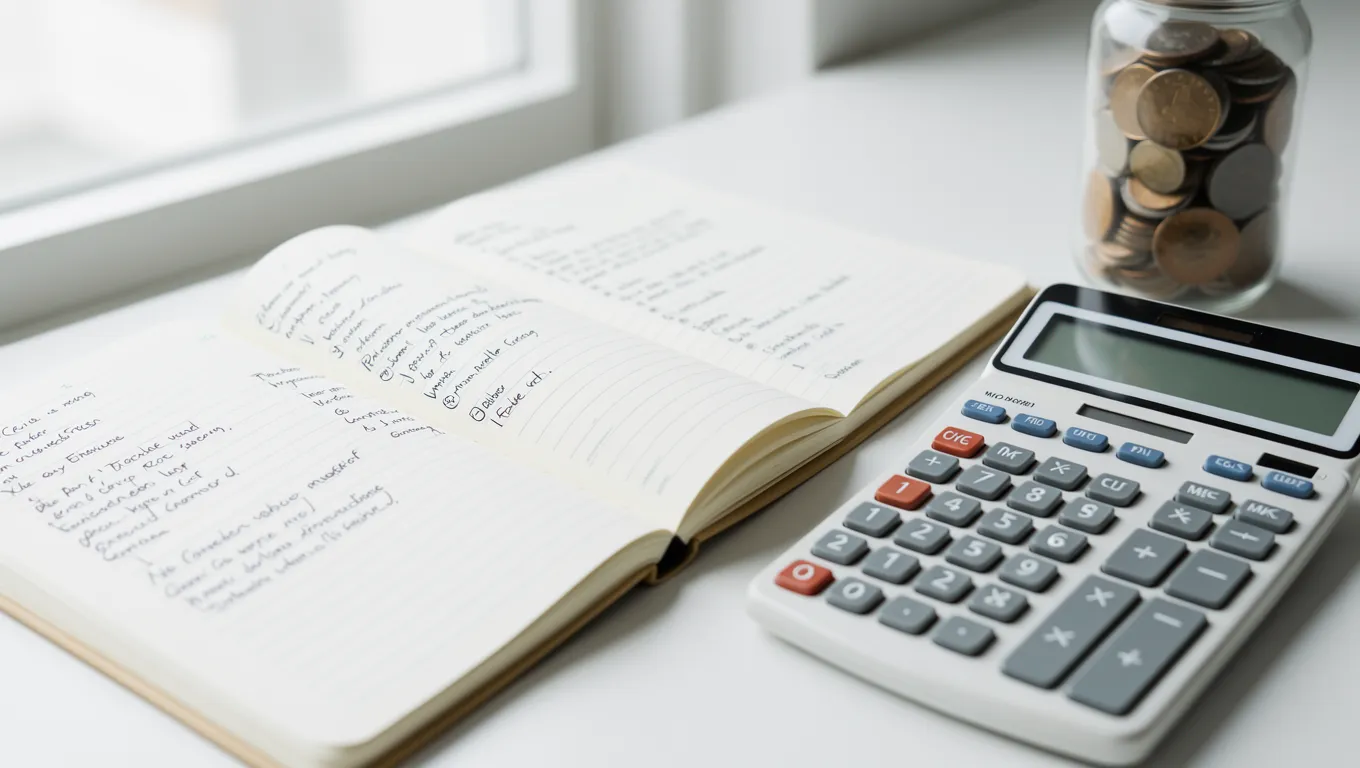 A person planning their monthly budget with a calculator