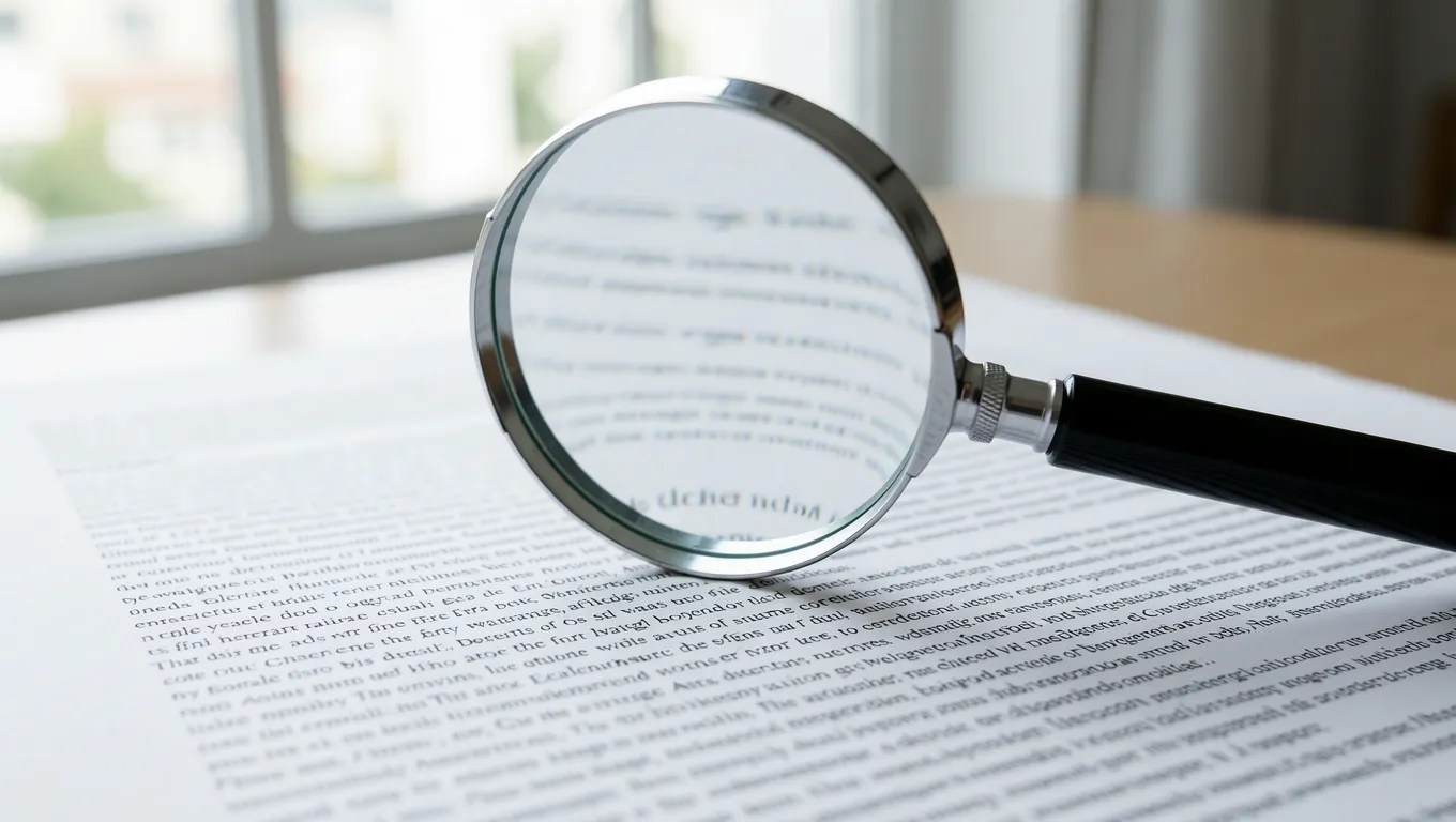 Magnifying glass inspecting fine print on a financial contract