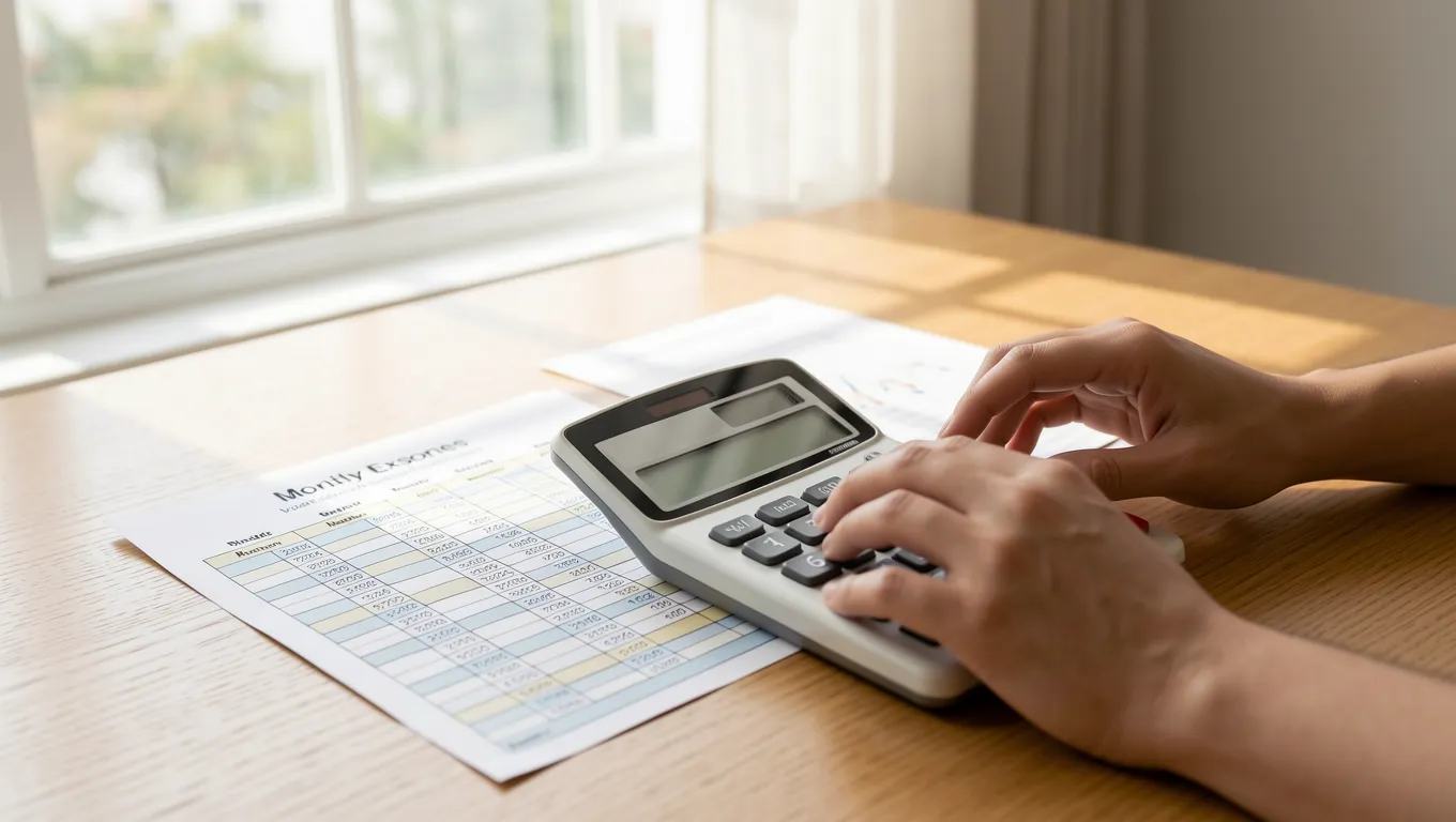 Person performing financial calculations for debt to income ratio planning