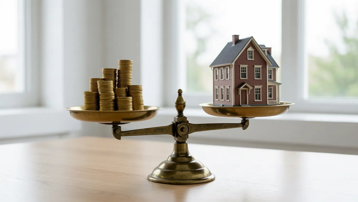 Brass scale balancing savings against debt obligations