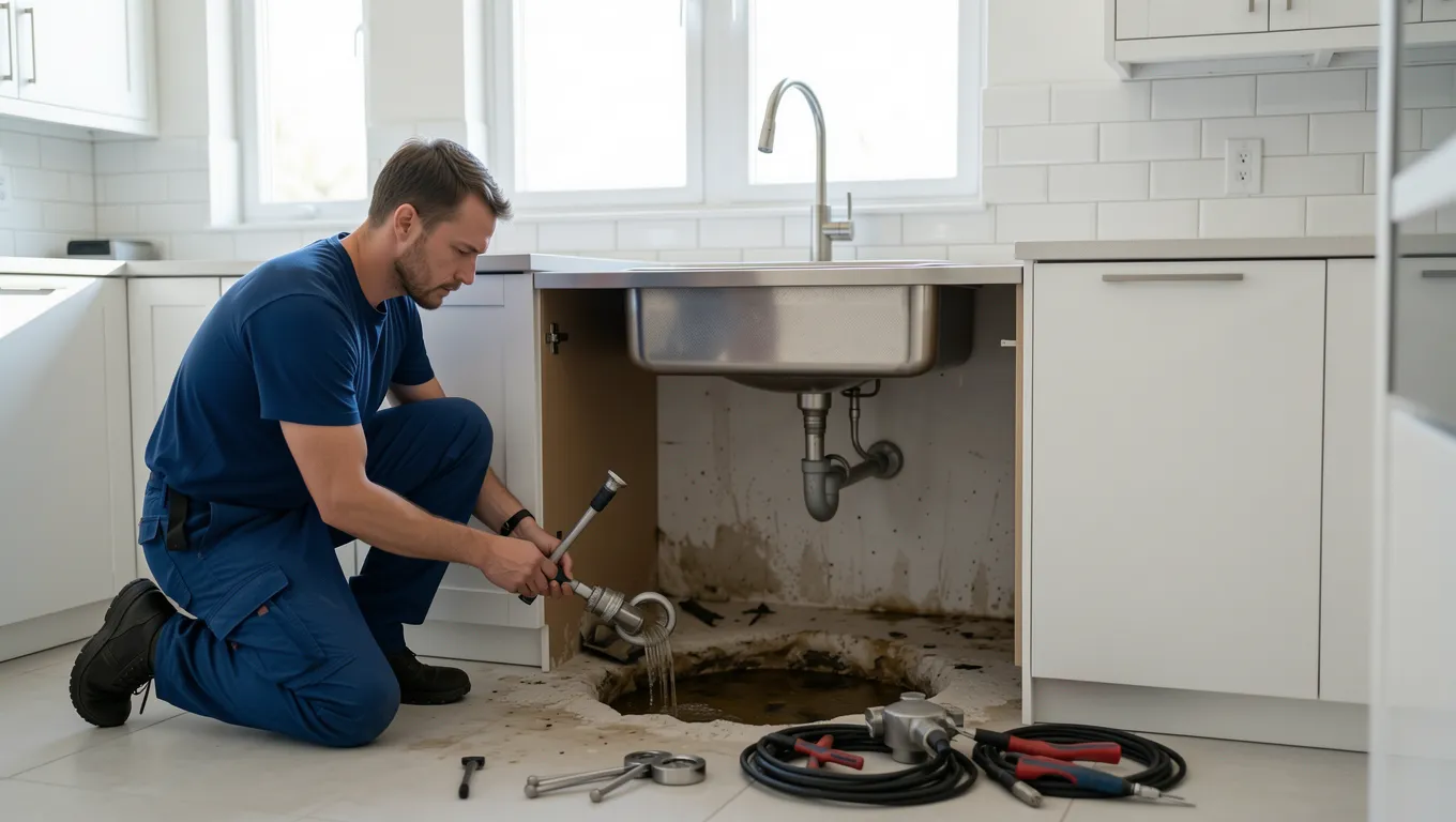 Professional plumber fixing an urgent water leak to secure instant cash no credit check funds.