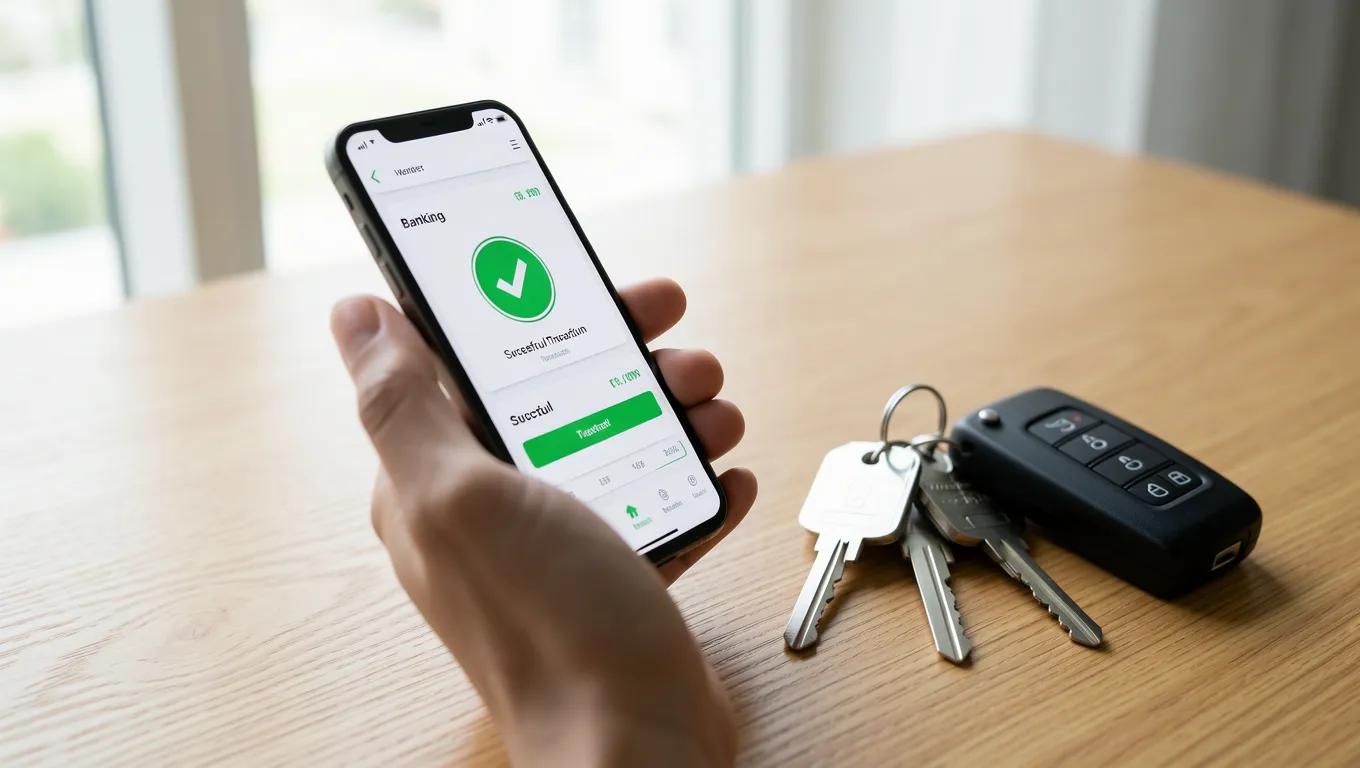 Mobile phone showing successful loan approval for personal loans no credit check