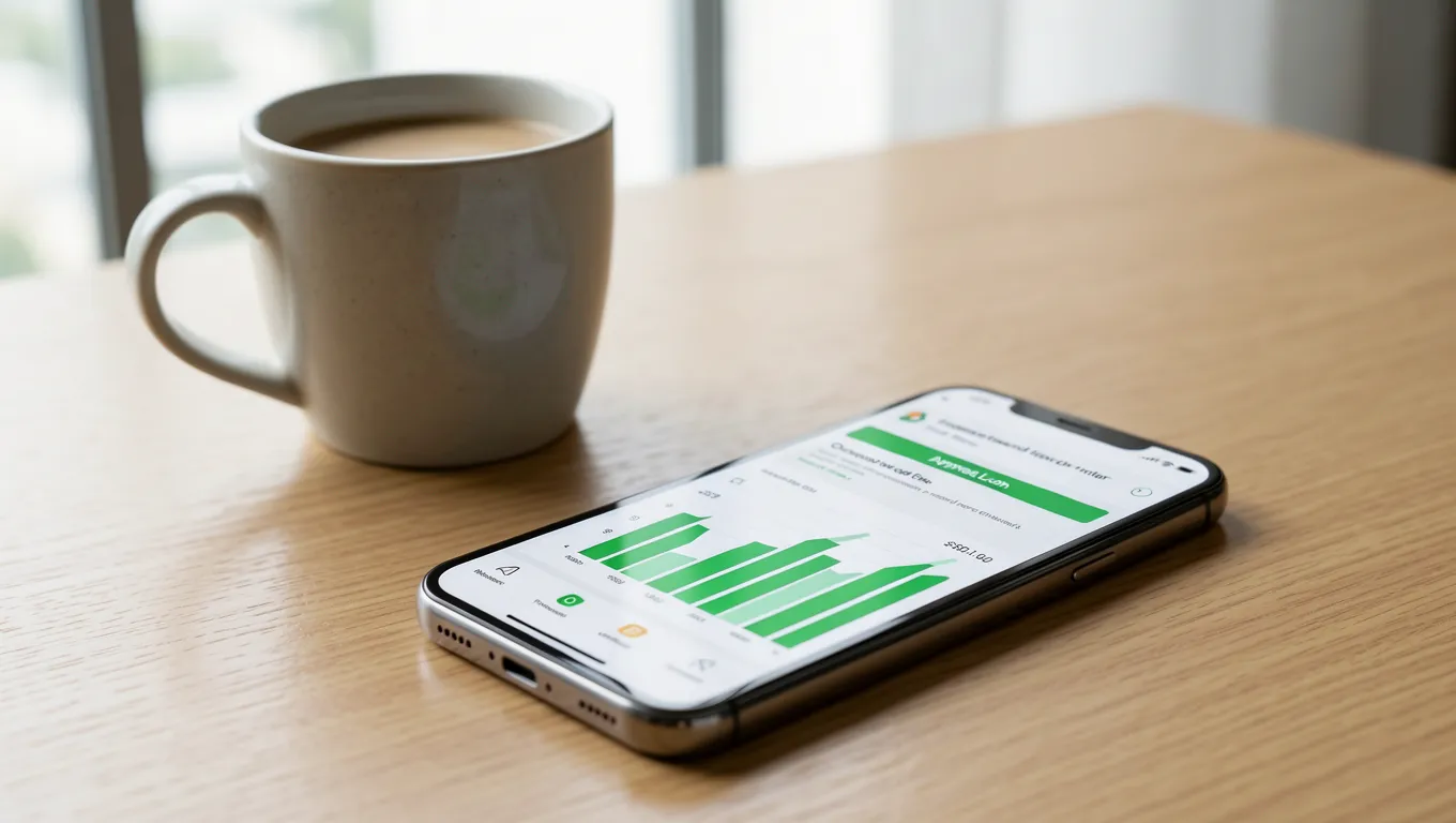 Digital smartphone showing personal loans with no credit check approval status