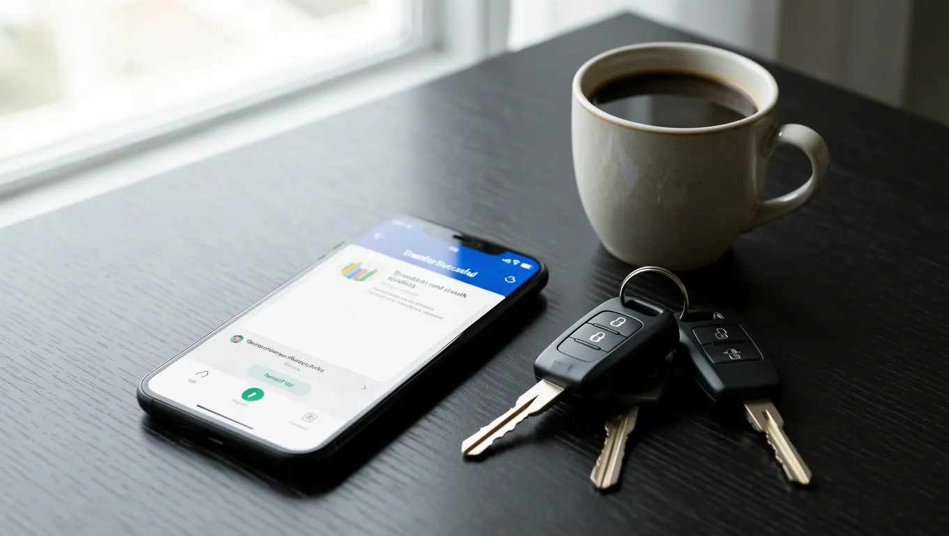 Smartphone showing successful fund transfer for same day cash loans